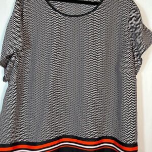 Jones New York Black and White Chevron Blouse with Orange Trim